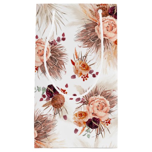 Petit Sac Cadeau Herbe des Pampas et Fleurs en Terracotta pour une (Devant)