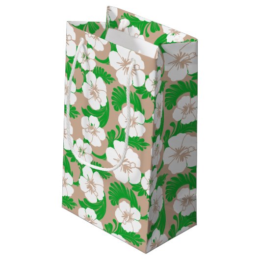 Petit Sac Cadeau Hibiscus hawaïen tropical Khaki beige (Dos Angle)