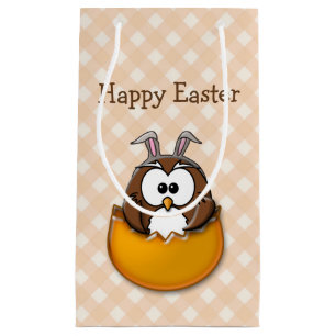Petit Sac Cadeau hibou de Pâques - orange