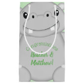 Petit Sac Cadeau Hippo Baby shower vert (Devant)