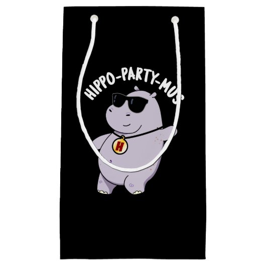 Petit Sac Cadeau Hippo-party-mus Funny Animal Hippo Pun Dark BG (Devant)