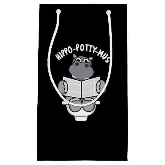 Petit Sac Cadeau Hippo-potty-mus drôle Animal Hippo Pun Dark BG (Devant)