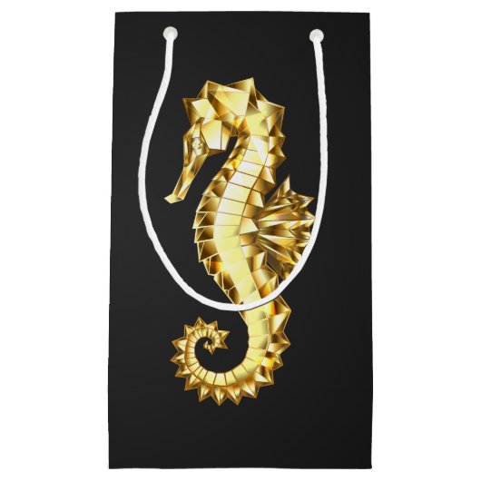 Petit Sac Cadeau Hippocampe Polygonal Or (Devant)