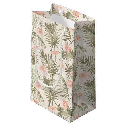 Petit Sac Cadeau Hisbiscus Tropical Palm Tree Motif (Devant Angle)
