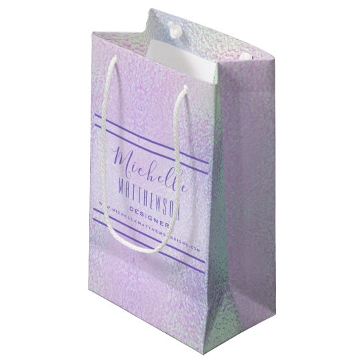 Petit Sac Cadeau Holographie rose de marque Promotion Chic Business (Devant Angle)
