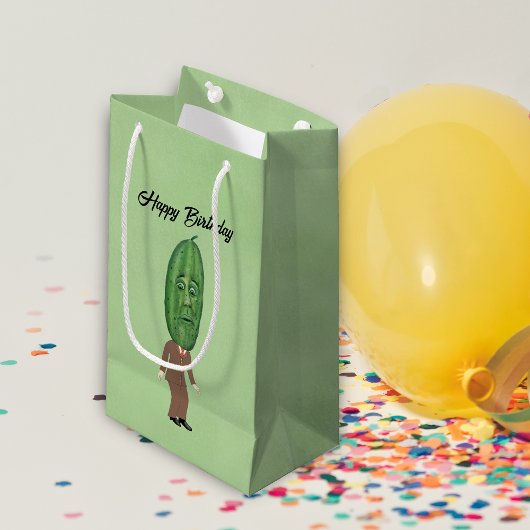 Petit Sac Cadeau Homme Avec Grosse Tête De Pickle Surpris Face Vert
