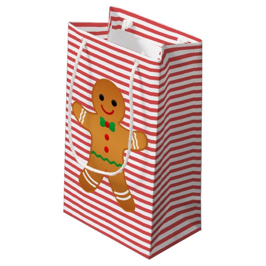 Petit Sac Cadeau Homme en pain d'épices mignon - Noël rouge rayé (Dos Angle)