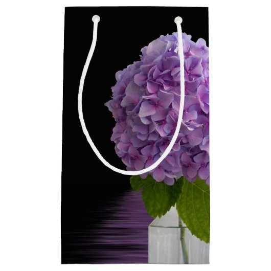 Petit Sac Cadeau Hydrangée Violette Sur Noir (Devant)