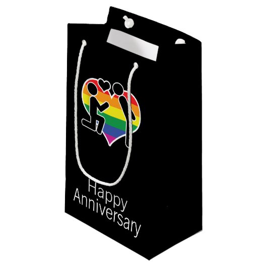 Petit Sac Cadeau Il A Dit Oui Joyeux Anniversaire Gay Thème (Devant Angle)