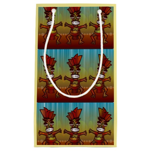 Petit Sac Cadeau Île d'hommes de hutte de Tiki dansant la plage (Devant)