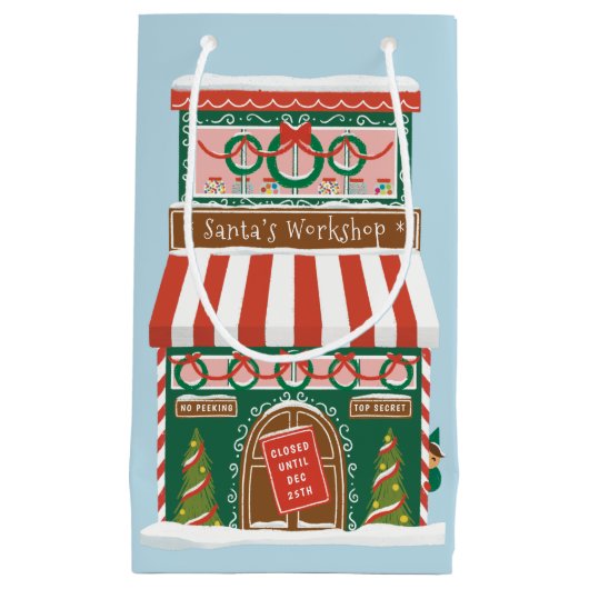 Petit Sac Cadeau Illustration de Noël de l'atelier de Père Noël (Devant)