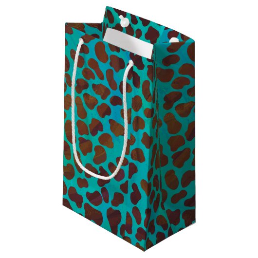 Petit Sac Cadeau Impression Brown et Turquoise dalmate (Devant Angle)