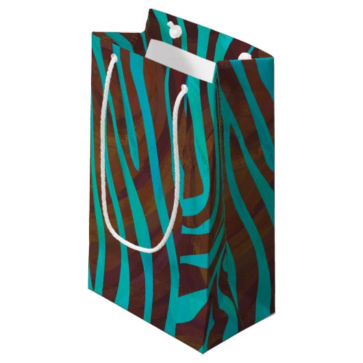 Petit Sac Cadeau Impression Brown et Turquoise Zebra (Devant Angle)