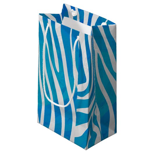 Petit Sac Cadeau Impression en bleu et blanc Zebra (Devant Angle)