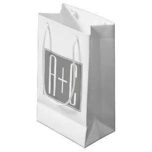 Petit Sac Cadeau Initiales de couple modifiables Blanc et gris