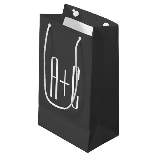 Petit Sac Cadeau Initiales de couples modernes | Gris et blanc (Devant Angle)