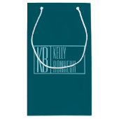 Petit Sac Cadeau Initiales et nom modernes | Sarcelle foncé et bleu (Dos)