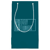 Petit Sac Cadeau Initiales et nom modernes | Sarcelle foncé et bleu (Devant)