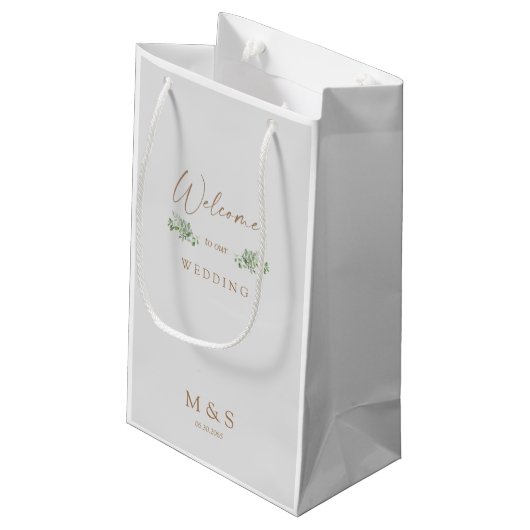 Petit Sac Cadeau Initiales Eucalyptus Mariage Faveur Grey & Or (Dos Angle)