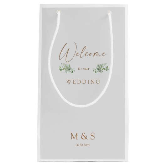 Petit Sac Cadeau Initiales Eucalyptus Mariage Faveur Grey & Or (Devant)