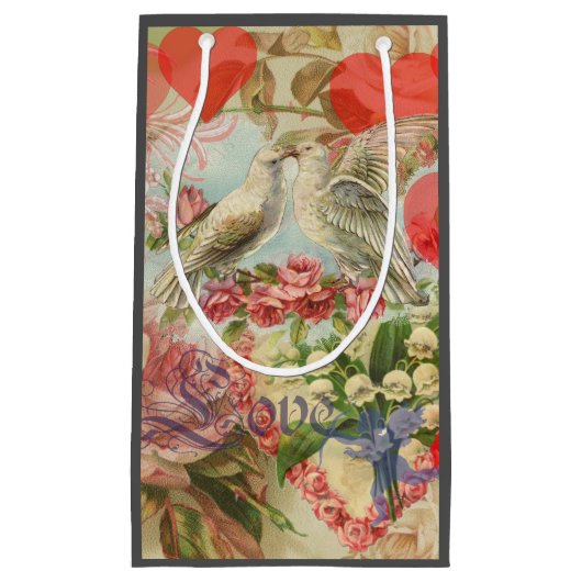 Petit Sac Cadeau Inséparables Coeur antique Vintage (Devant)