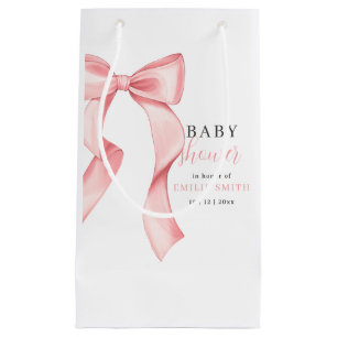 Petit Sac Cadeau Invitation à la baby shower avec un nœud rose, Ros