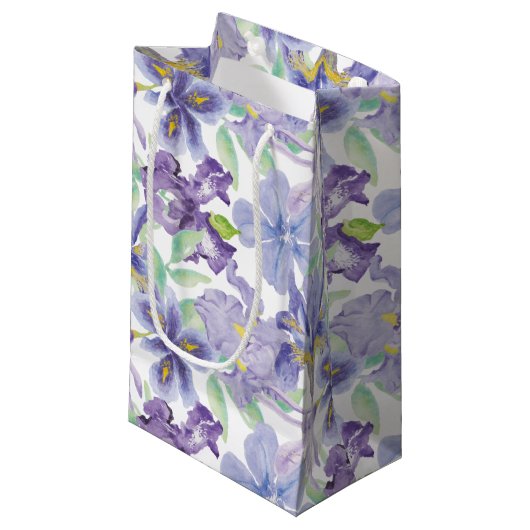 Petit Sac Cadeau Iris Floral Aquarelle Jaune Violet (Devant Angle)