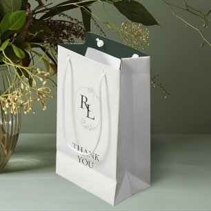 Petit Sac Cadeau Ivoire et vert Merci Mariage de Monogramme Flora