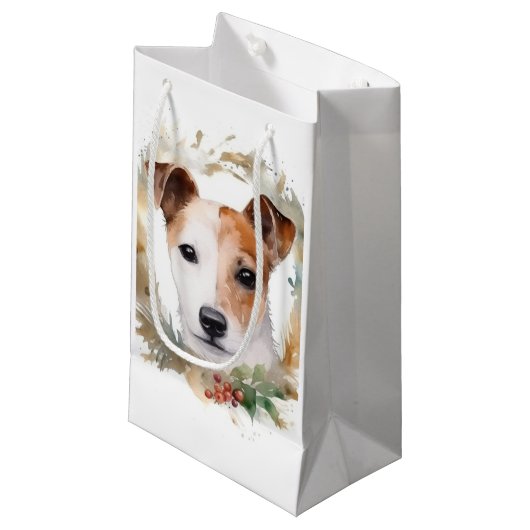 Petit Sac Cadeau Jack Russell Christmas Wreath Festive Pup (Devant Angle)