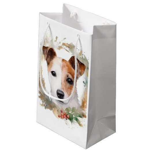 Petit Sac Cadeau Jack Russell Christmas Wreath Festive Pup (Dos Angle)