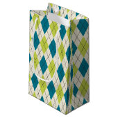 Petit Sac Cadeau Jacquard bleu et vert (Devant Angle)