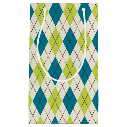 Petit Sac Cadeau Jacquard bleu et vert (Devant)