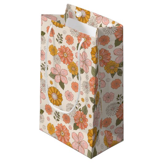 Petit Sac Cadeau Jardin rose et orange Motif (Devant Angle)