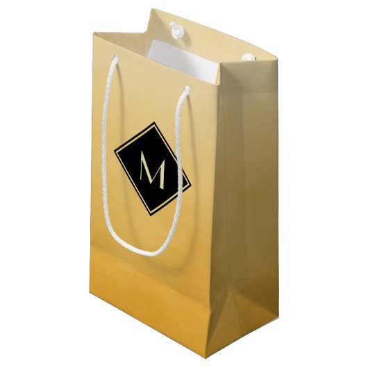 Petit Sac Cadeau Jaune brossé élégant avec un monogramme d'or simpl (Devant Angle)