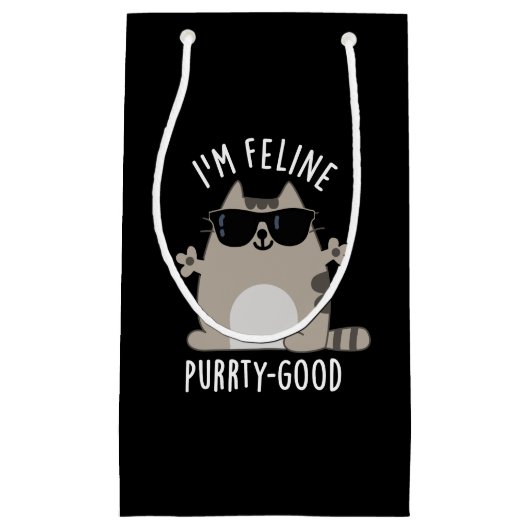 Petit Sac Cadeau Je suis Feline Purr-ty Good Funny Chat Pun Dark BG (Devant)