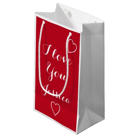 Petit Sac Cadeau Je t'aime Rouge Nom Personnalisé (Devant Angle)