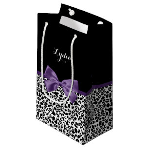 Petit Sac Cadeau Jeune Empreinte de léopard, Joli Ruban Violet, No