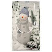 Petit Sac Cadeau Joie de Noël avec Snowman souriant (Devant)