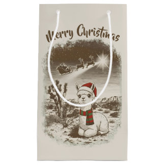 Petit Sac Cadeau Joli Alpaca de Noël + Père Noël + Reindeer Sleigh