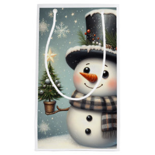 Petit Sac Cadeau Joli bonhomme de neige fantaisiste de Noël/hiver