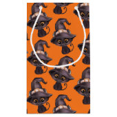 Petit Sac Cadeau Joli chat noir sorcière casquette Halloween orange (Dos)