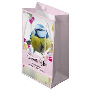 Petit Sac Cadeau Joli Oiseau bleu et jaune sur un Merci de branche