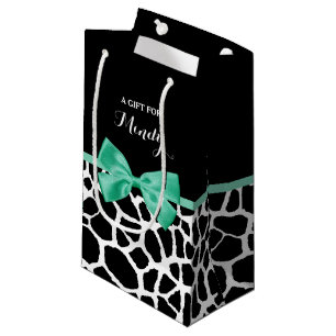 Petit Sac Cadeau Jolie Giraffe Imprimé Monnaie Vert Bow avec nom