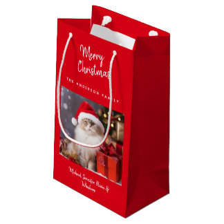 Petit Sac Cadeau Jolie photo de chat personnalisée Joyeux Noël