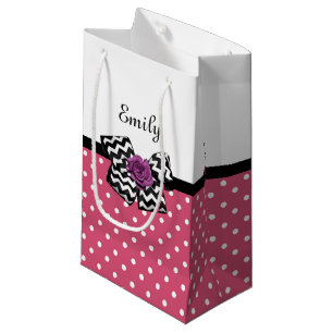 Petit Sac Cadeau Jolis Points Roses Rose Violette Chevron Nœud et N