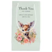 Petit Sac Cadeau Jote Cerf Entouré De Merci Rose D'Anniversaire (Devant)