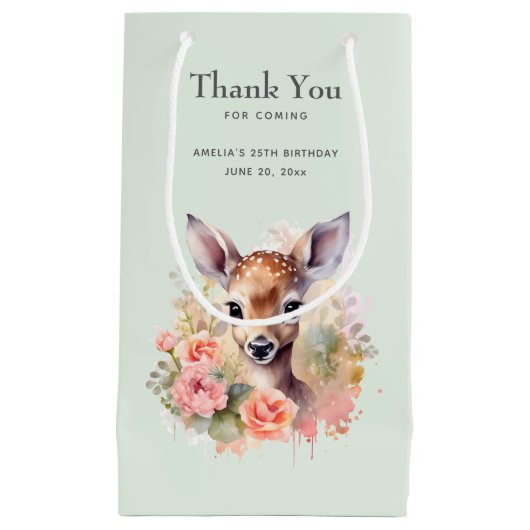 Petit Sac Cadeau Jote Cerf Entouré De Merci Rose D'Anniversaire (Devant)