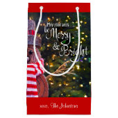 Petit Sac Cadeau Jours Joyeux Rustique Snowman brillant Nom personn (Devant)