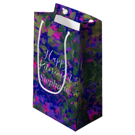 Petit Sac Cadeau Joyeuse retraite Purple Blue Garden Main peinte (Devant Angle)