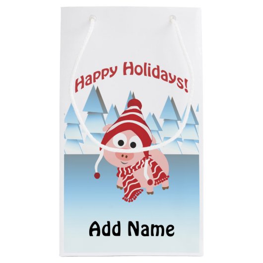 Petit Sac Cadeau Joyeuses fêtes ! Cochon d'hiver (Dos)